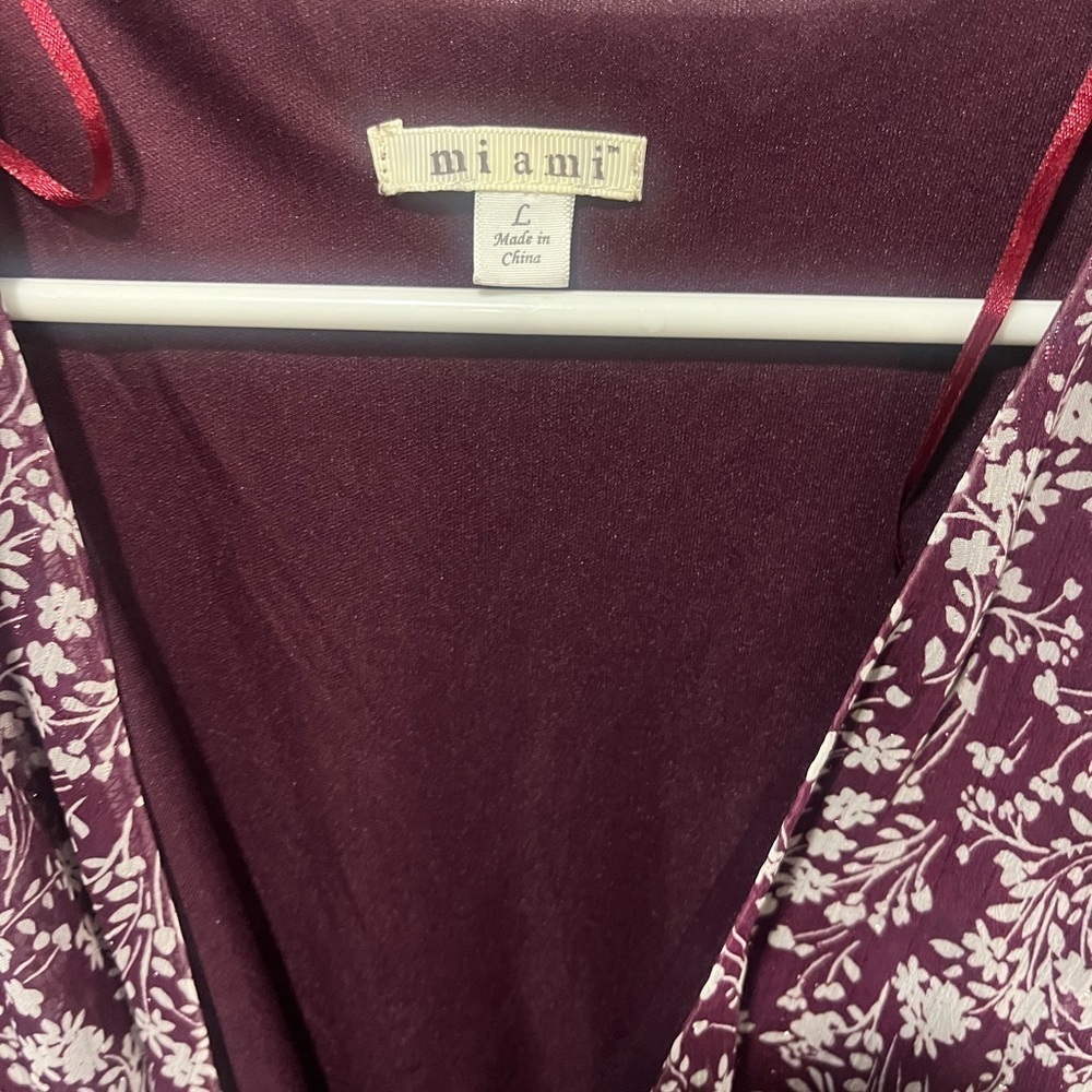 Cute Mi Ami Floral Burgundy Mini Wrap Casual Dress Size L - Picture 5 of 7